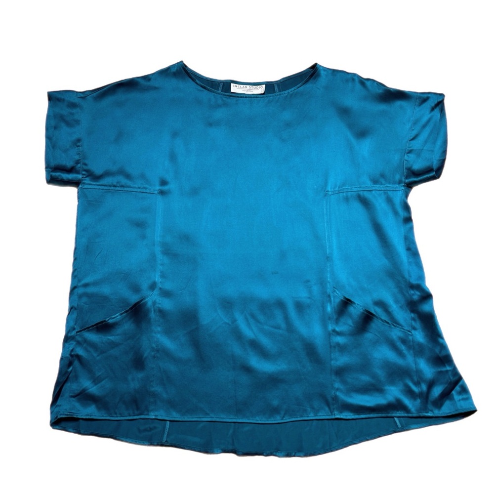 Inclan Studio 100% Silk Teal Blue Tunic‎ Top M